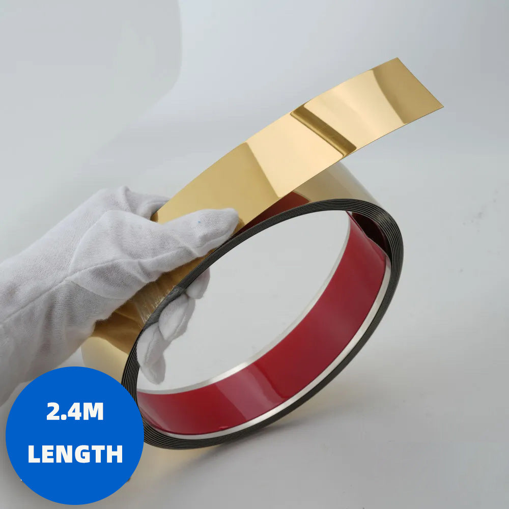 Bright gold Wall Trim Molding Stainless Steel Wall Tape Peel and Stick Metal Trim Self Adhesive Wallpaper Strip Metalized Mirror-Like Finish for Wall Ceiling Mirror Frame Border Edge Trim wide 1.18in Length 94.49in