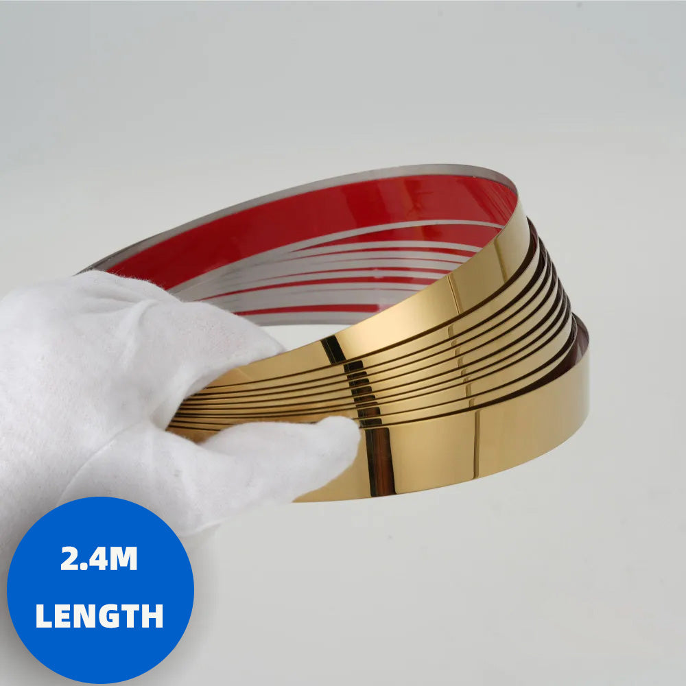 Bright gold Wall Trim Molding Stainless Steel Wall Tape Peel and Stick Metal Trim Self Adhesive Wallpaper Strip Metalized Mirror-Like Finish for Wall Ceiling Mirror Frame Border Edge Trim wide 1.18in Length 94.49in